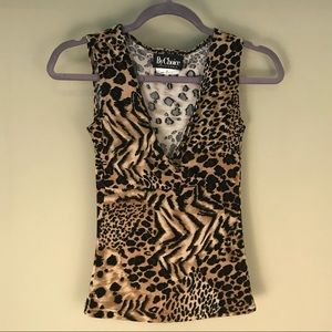 Animal Print Deep V Sleeveless Top